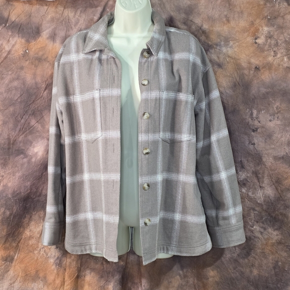 Madewell Kentwood Shirt Jacket Shacket Windowpane Flannel Tan Cream M - Picture 6 of 12